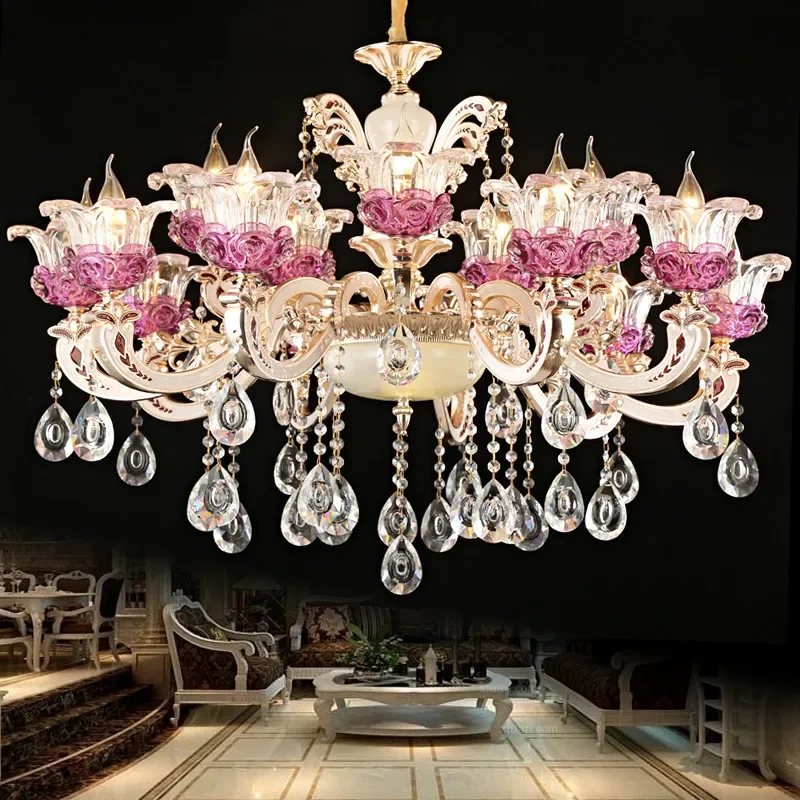 European luxury purple crystal chandelier duplex building living room dining room bedroom French alloy candles, chandeliers