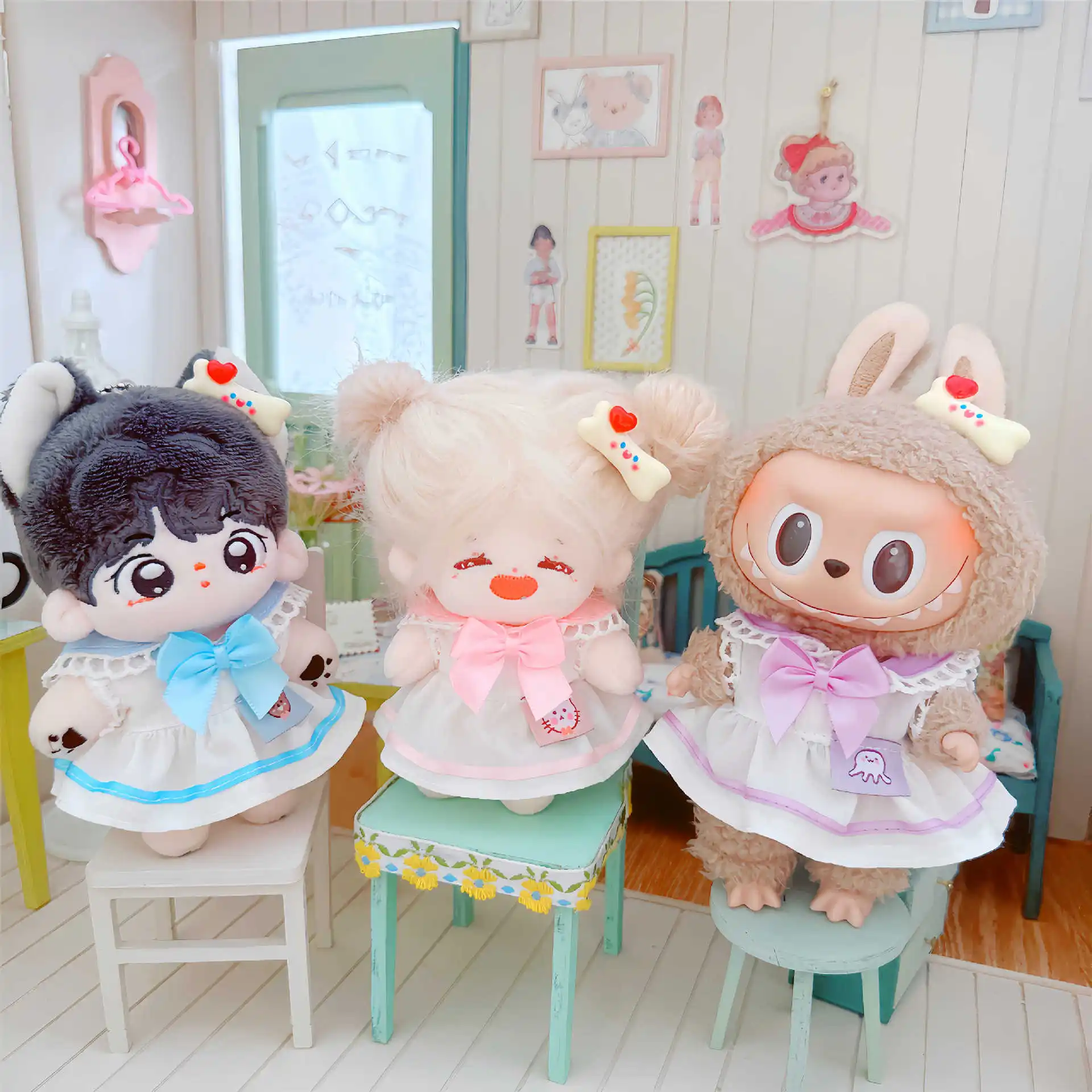 

10cm Kawaii Doll Clothes for 2Pcs Dream Dress Set Cute Soft Idol Plush Doll Clothes DIY Change Clothes Games for Girls Kids Gift