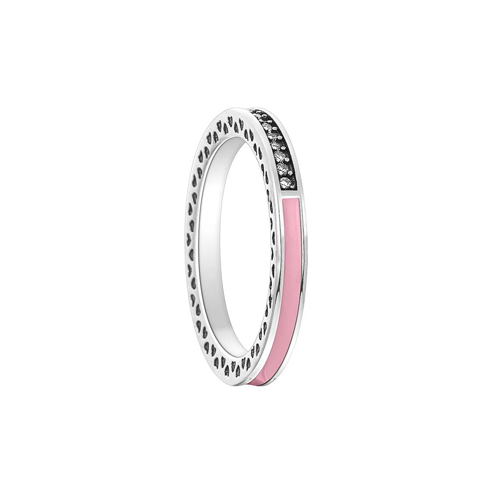 Size 6 7 8 9 Stone  New Pink Enamel Rings Ring Bead Fit Original European Charms Bracelet Necklace For Women Fashion