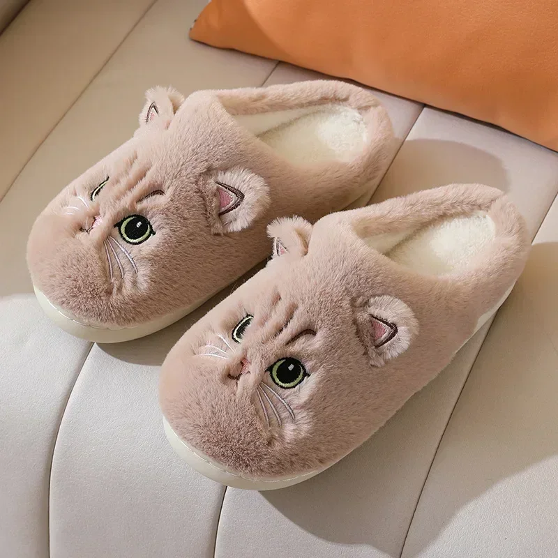 Comemore Cute Cat Slippers Fluffy Furry Women Home Platform Slippers Men Winter Plush Slides Indoor Slippers Lovely Cotton Shoes