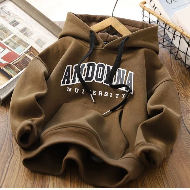 ZOETOPKID Warmes, dickes Sweatshirt für Kinder, Herbst- und Winteroberteile, Jungen-Hoodies, Trainingsanzug, Kinderkleidung mit Buchstaben-Print, Freizeitkleidung – Detail 5
