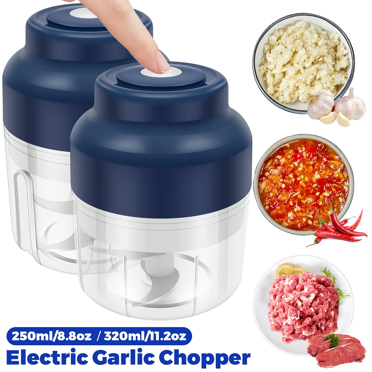 250/350ml Electric Garlic Grinder 23W 5V Wireless Pepper Grinder Food Pulverizer Automatic Locking Food Chopper Tool Spice Mill