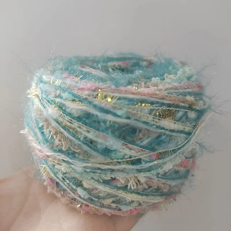 80g Feather Bean Chunky Yarn Blue Sea Salt Hand Mixed Yarn Soft Glutinous Colorful Plush Yarn Handmade Crochet Bag Needle Wool