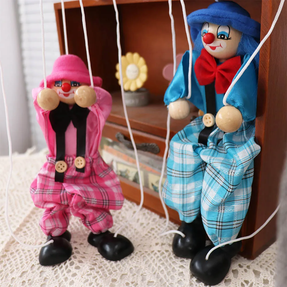 For New Year Vintage   Joint Activity Wooden Children Gifts Puppet Clown Pull String Puppet Handcraft  Puppet