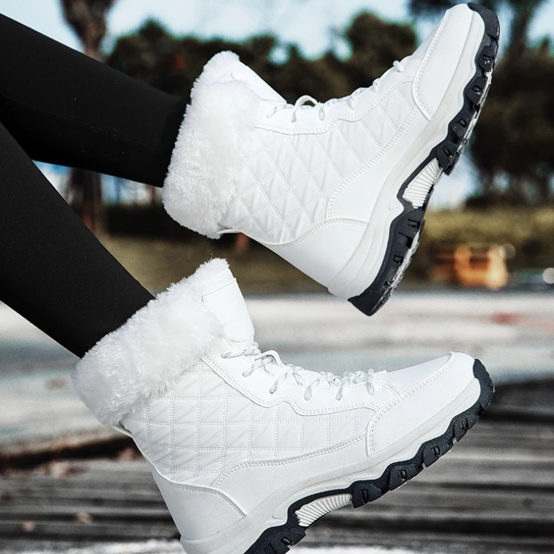 

Женские зимние ботинки большого размера, однотонные двухцветные нескользящие уличные утолщенные непромокаемые теплые женские хлопковые туфли на плоской подошве с высоким берцем