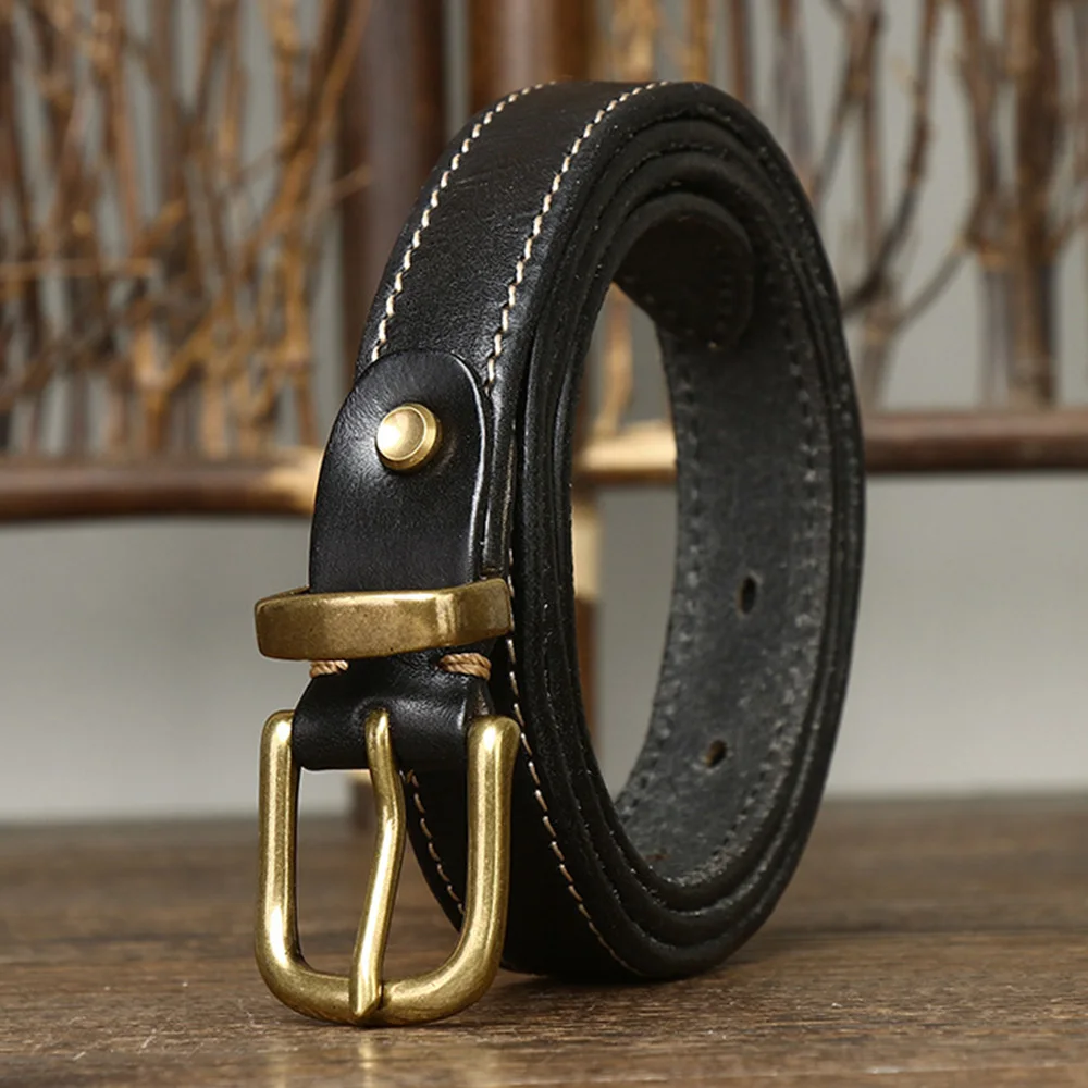 Top Grade Quality Design Brass Pin Buckle Pure Cow Skin Leather Belts for Women 2.3cm Width