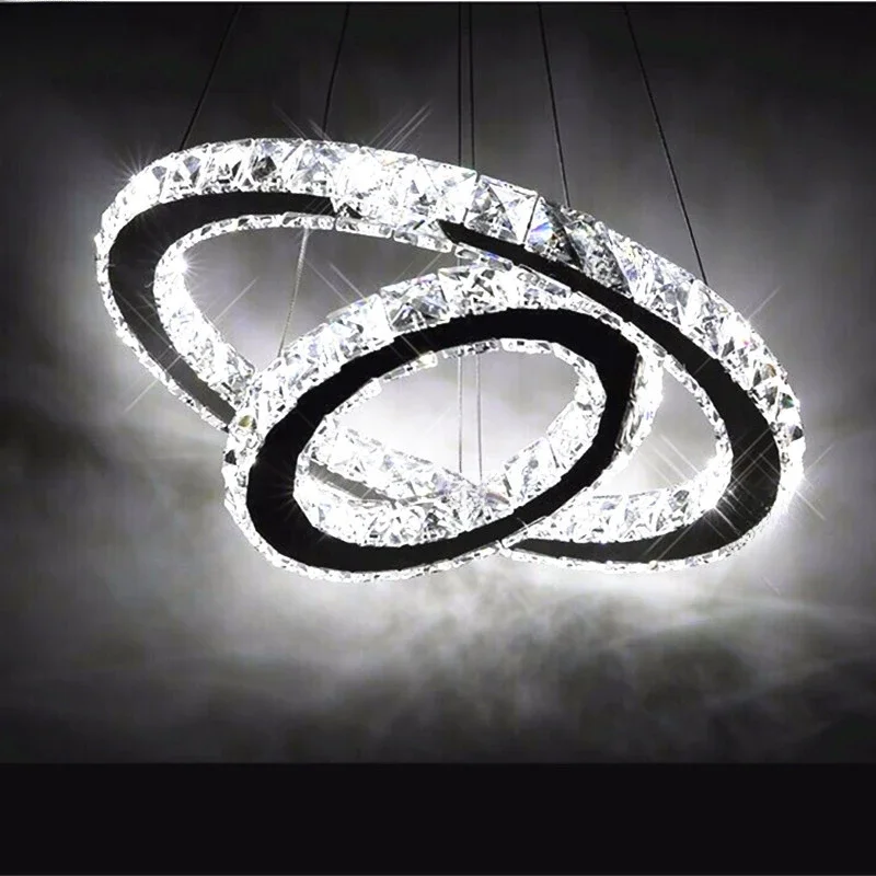 Hot sale Diamond 2 Ring LED K9 Crystal LED Chandelier Light Modern Crtstal lamp Circles fixture 100% Guarantee