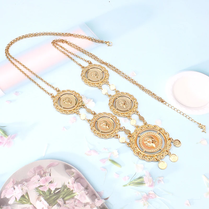 New Women\'s Jewelry Set Large Size Turkish Coin Pendant Muslim Islamic Necklace Women\'s Earrings Jewelry for Woman Earring