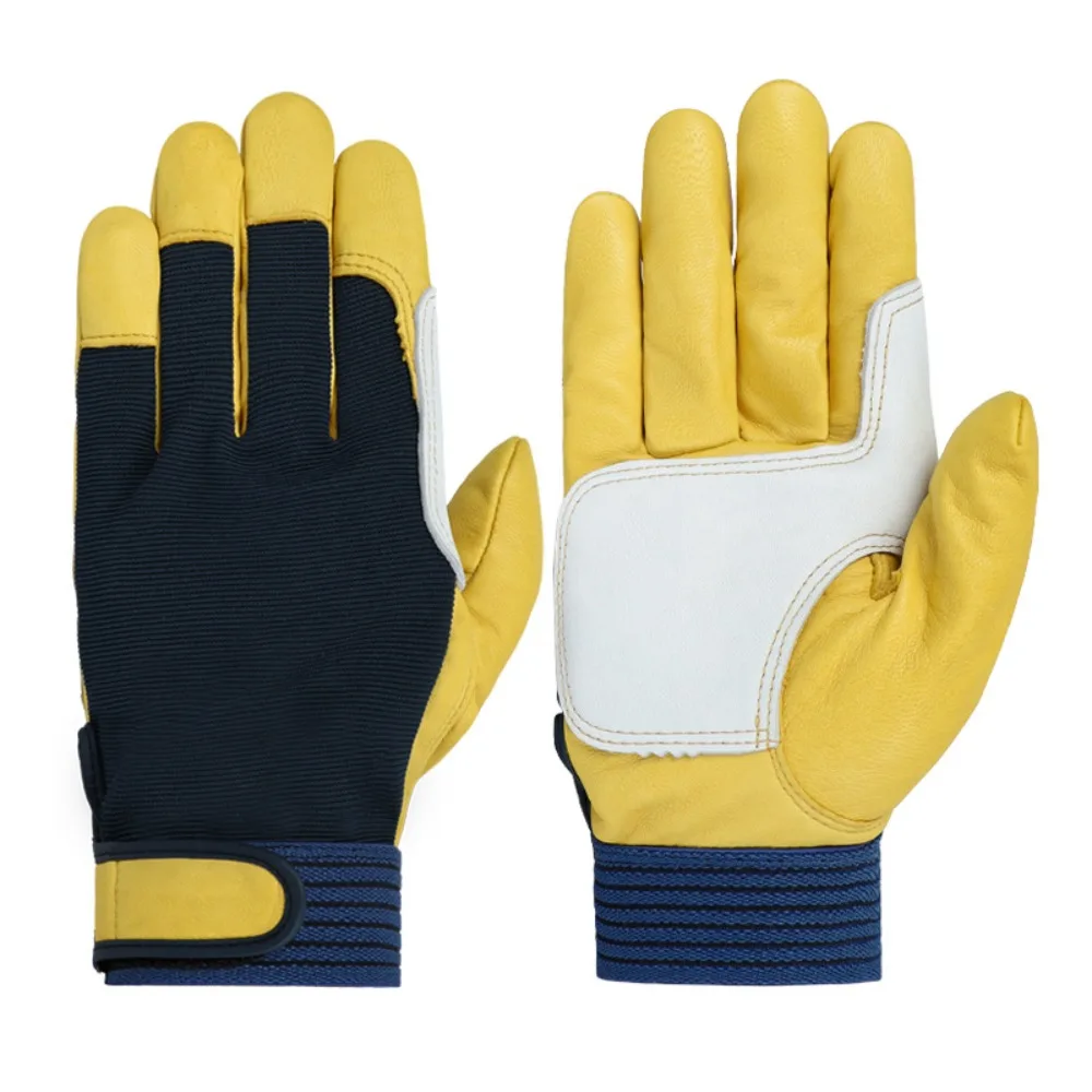 1 pair Thickened Leather Work Gloves Tough Grip Breathable Protective Gloves Wear-Resistant Safety Labor Insurance Gloves