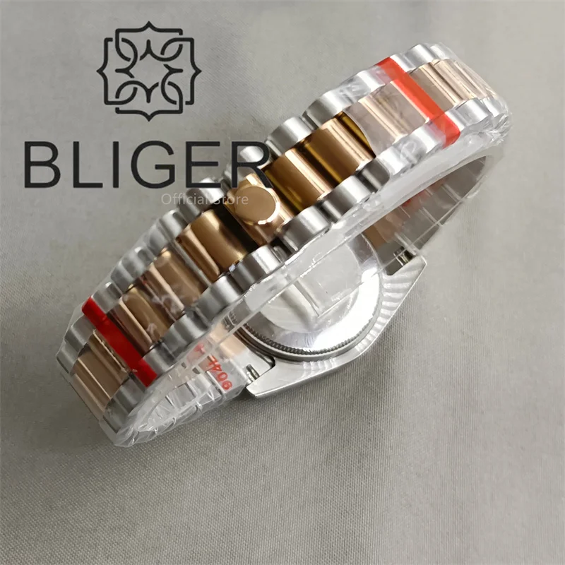 BLIGER 31mm Luxury Decorated Diamond Lady Watch NH05 Two Tone Rose Gold Case Sapphire Glass Sunburst PurpleGray Dial Roman Index