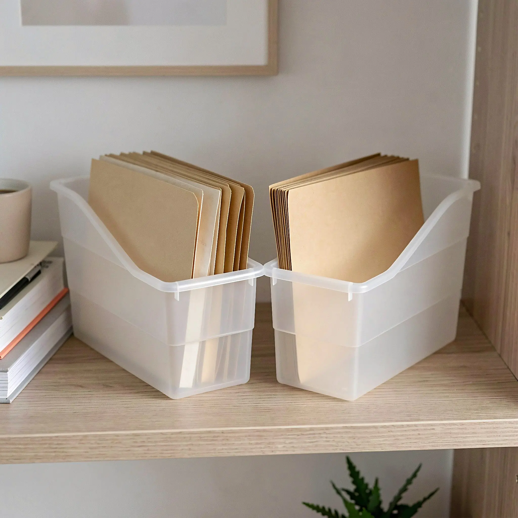 6Pcs Plastic Book Bins Clear Stackable Desktop Storage Basket Document Organization Bin Desk Filing Organizer Book Container
