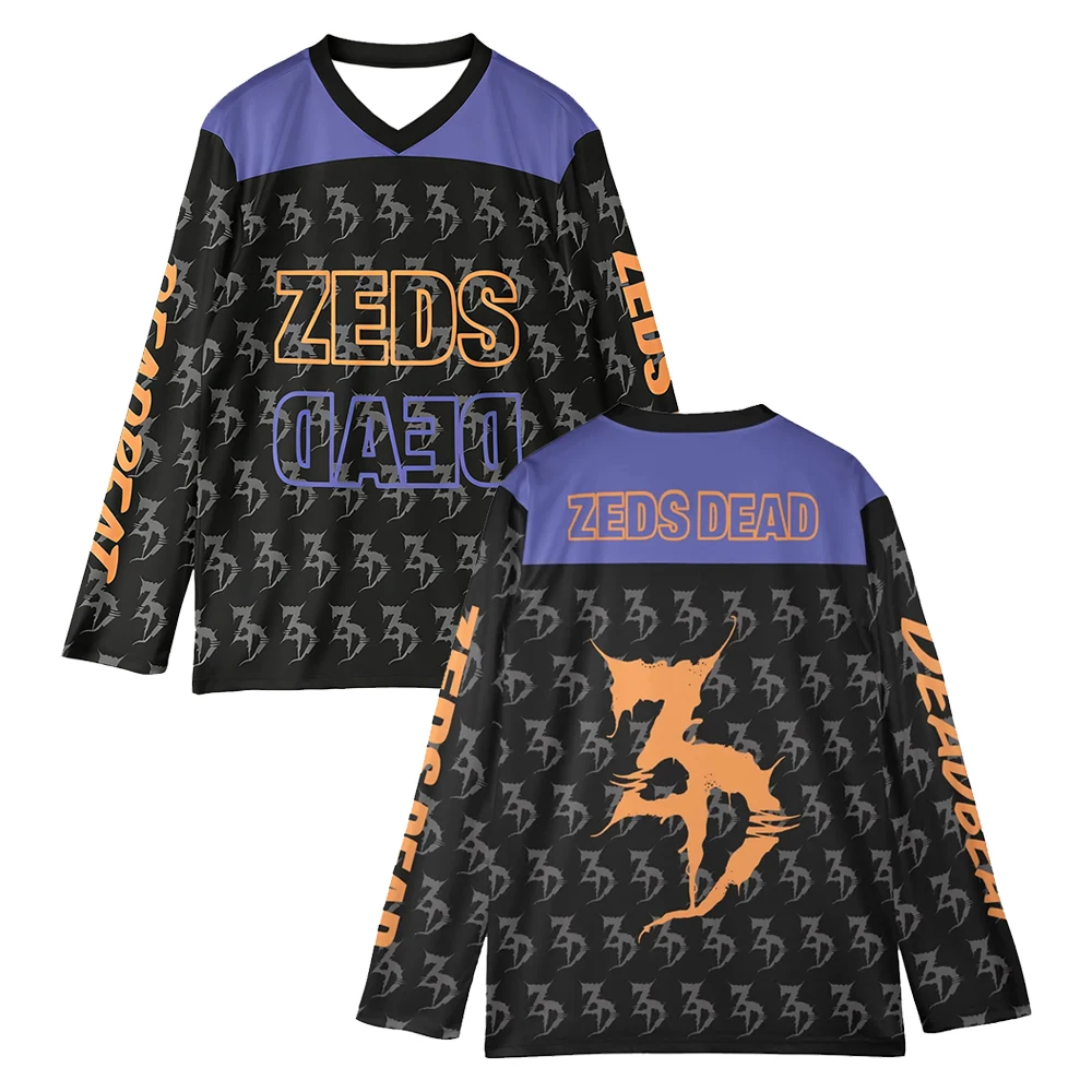 

Zeds Dead Music Festival Hockey Jersey V-Neck Long Sleeve Loose Top T-shirt Women Men Sportwear Shirts