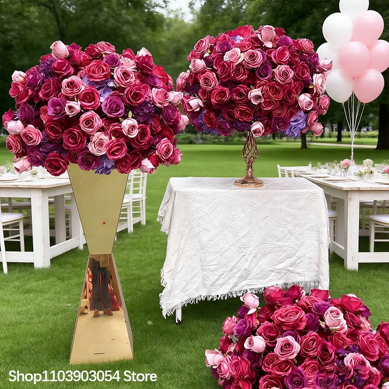 Knallrosa Künstlicher Blumenball-Kranz für Hochzeitskulissen, Lila Rosen-Dekoration für Veranstaltungen, Bühnen, Gangwege und Boden-Blumenrequisiten – Detail 1