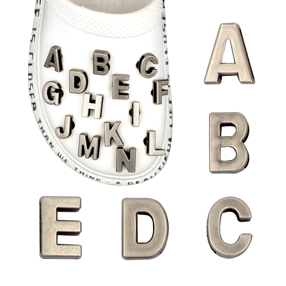 1 Set 27 Pcs Shoe ジビッツ  Accessories Крокросы Charm Metal Hollowed-out Punk Style Alphabet Detachable Slipper Decorations Gift