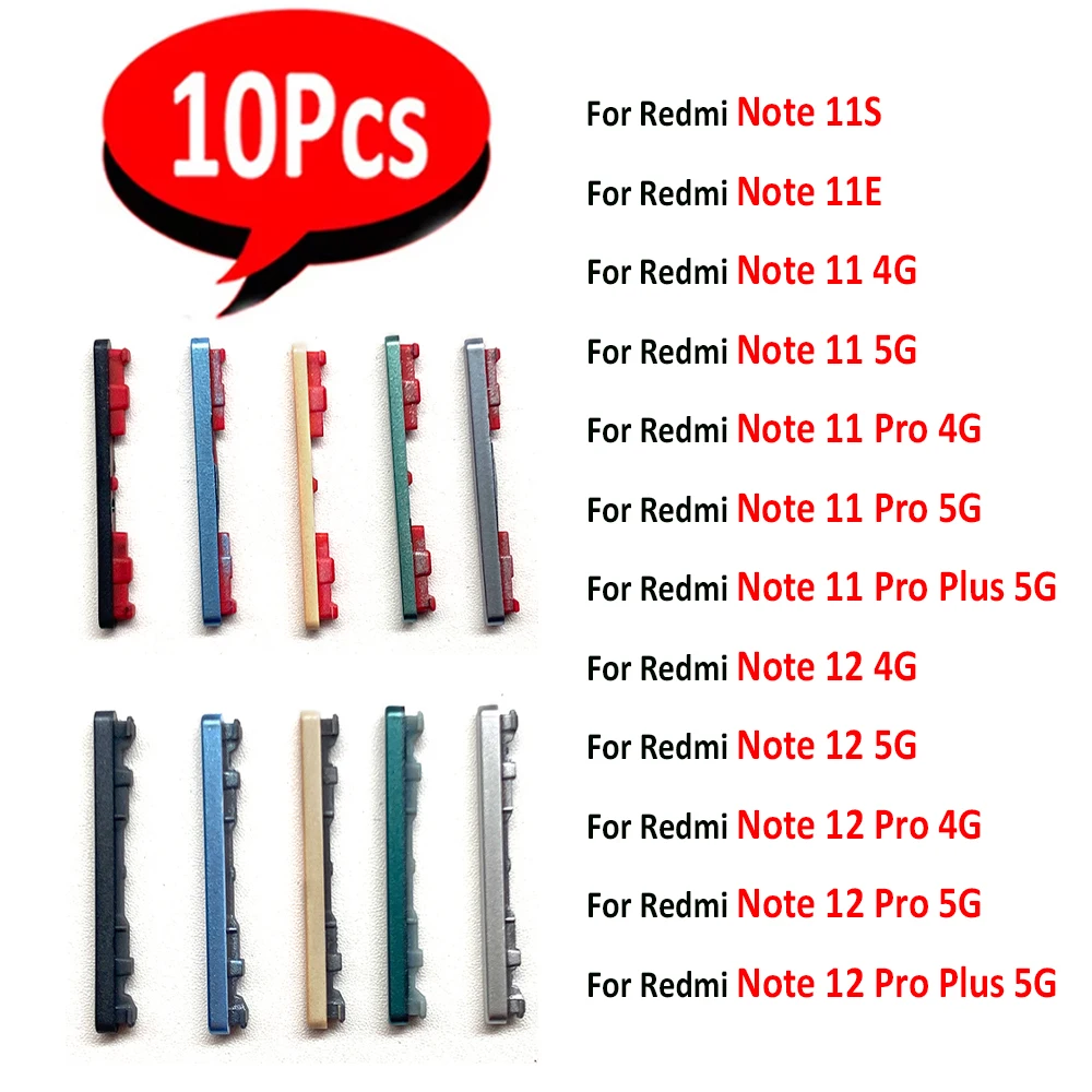 

100 шт., для Xiaomi Redmi Note 11E 11S 11 12 4G 11 12 Pro Plus 5G, кнопки питания + боковая кнопка громкости, запасная часть