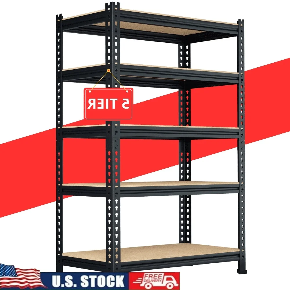 

5 Tier Adjustable Heavy Duty Metal Storage Shelves Utility Rack Garage Kitchen Office Warehouse Organization 1325lbs Capacity