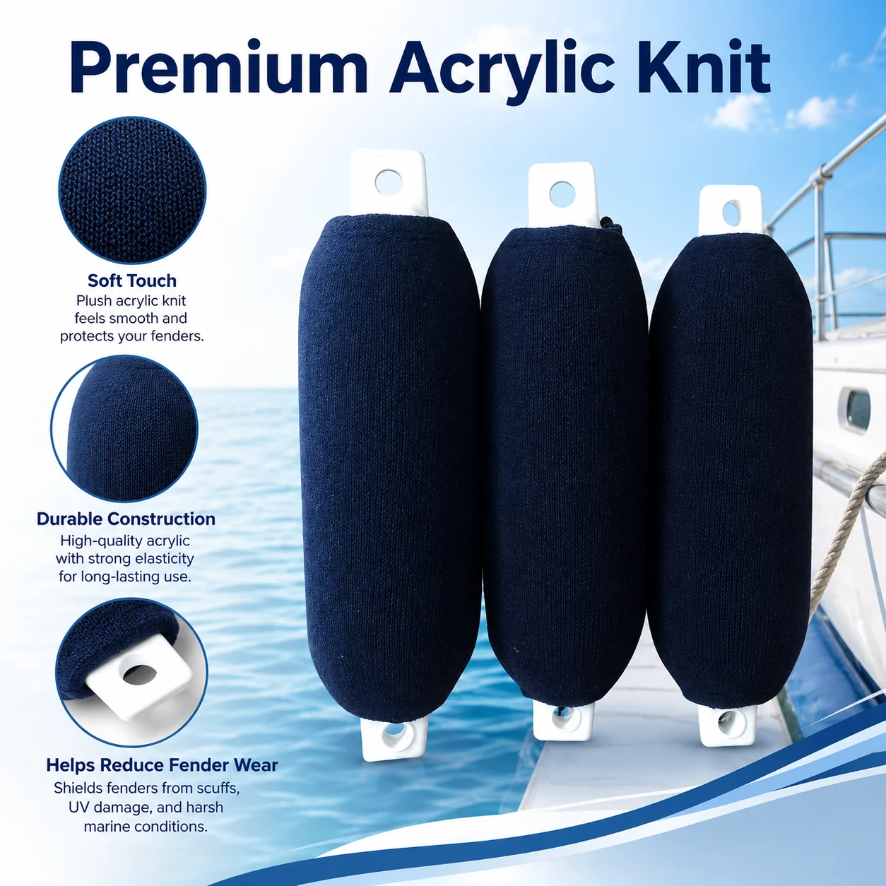 Elastic Boat Fender Cover Acrylic Fiber Soft Wear Resistant Anti-Collision Ball Sleeve Marine Yacht Bumper Protector Accessories