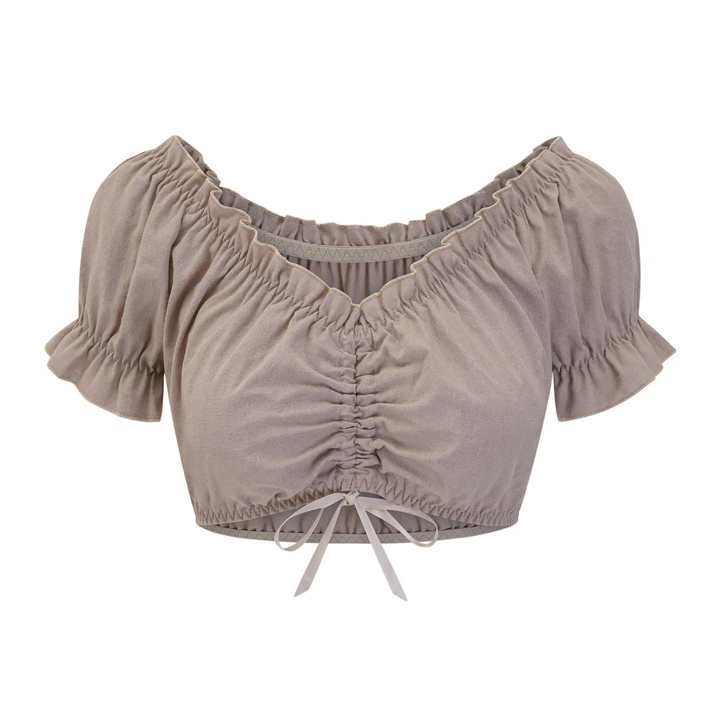 Women Sexy Crop Top Summer Black White Elegant V Neck Ruffles Sleeve Off Shoulder Y2k Shirt Tops Party Oktoberfest Blouse