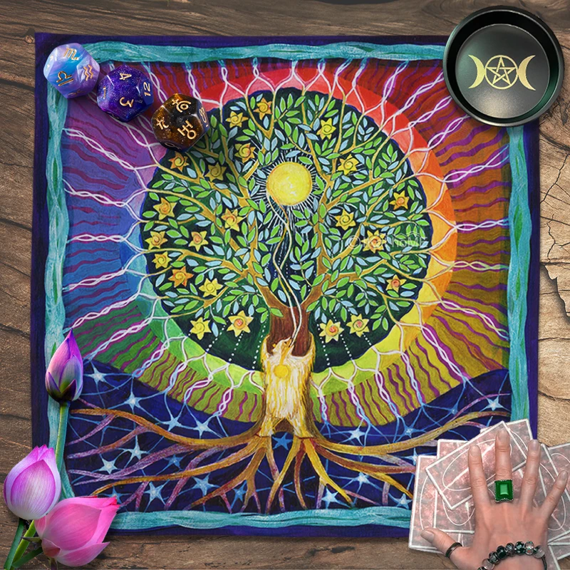 Colorful Yggdrasil Tree Of Life Tarot Tablecloth Spiritual Altar Cloth Yoga Tapestry Wall Hanging Pagan Astrology Card Pads