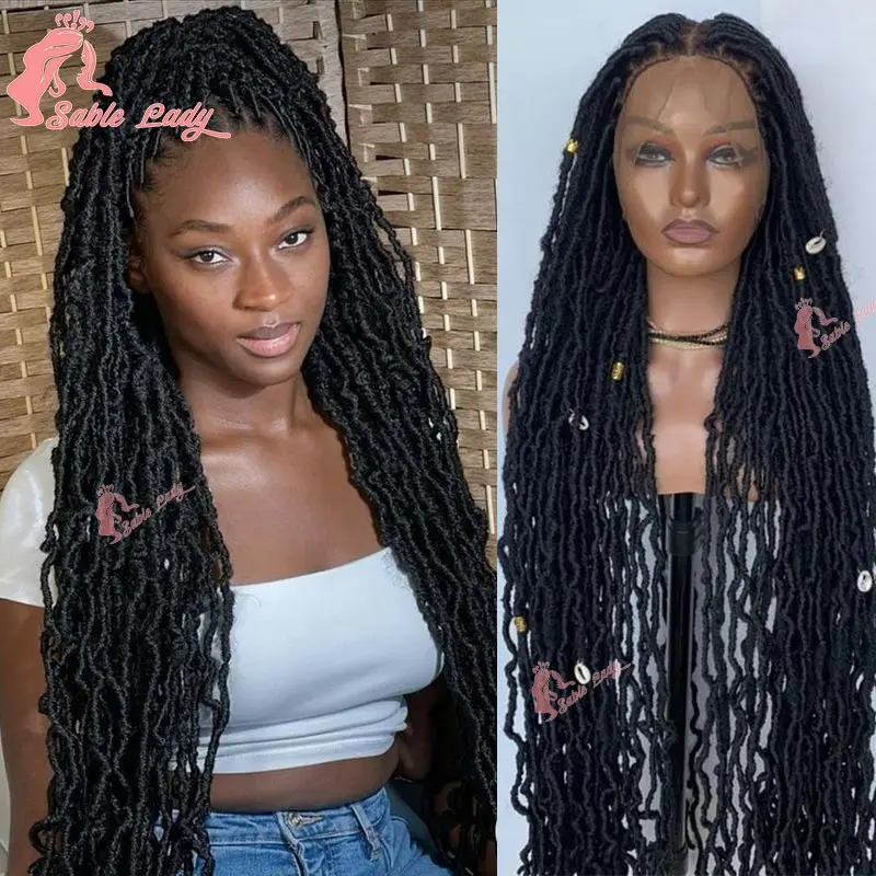 

Synthetic 40Inch Butterfly Twist Braids Wig Full Lace Front Braided Wig Faux Locs Wig Box Braid Wig Knotless Braided Lace Wig