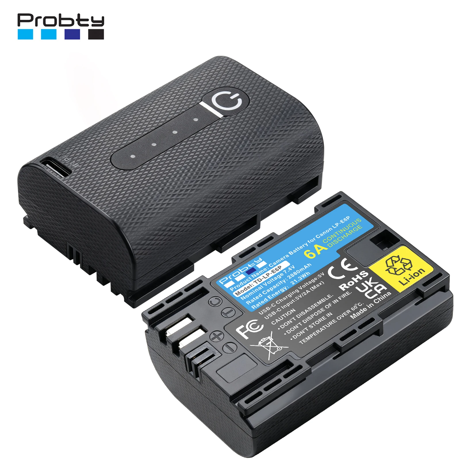 Probty 2880mAh LP-E6P Battery for Canon EOS R6V,R6 Mark III/II,R5 Mark II/III,C50,5D Mark II/III/IV,R5,R5C,R6,R7
