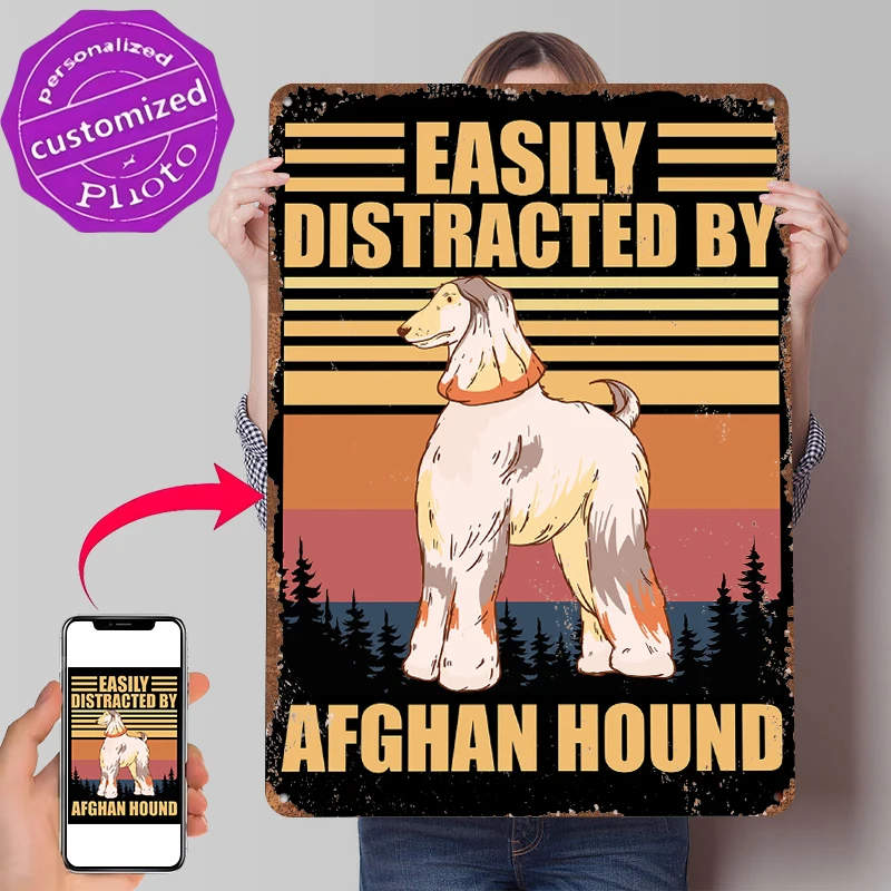 Afghanischer Windhund Distraction Blechposter Personalisierte Wandkunst Retro Vintage Metallschilder für Fans Heimdekor Accessoires Inneneinrichtung