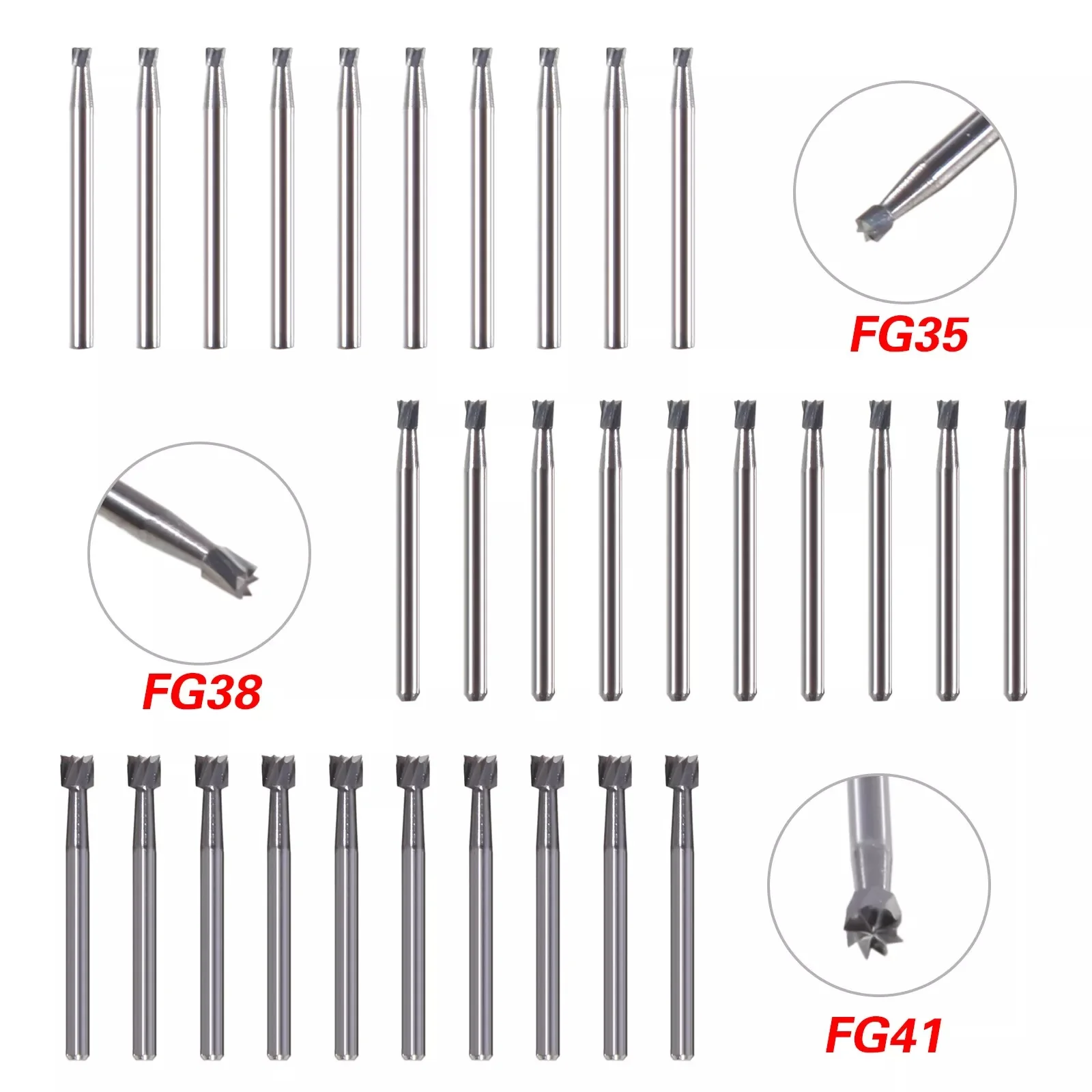 Dental Tungsten Steel Carbide Inverted Cone FG Bur 19MM FG 35/38/41 For Surgical High Speed Handpiece