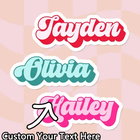 Customized name personalized stickers, customizable custom stickers, 1970s style personalized tags, colorful customizable text s