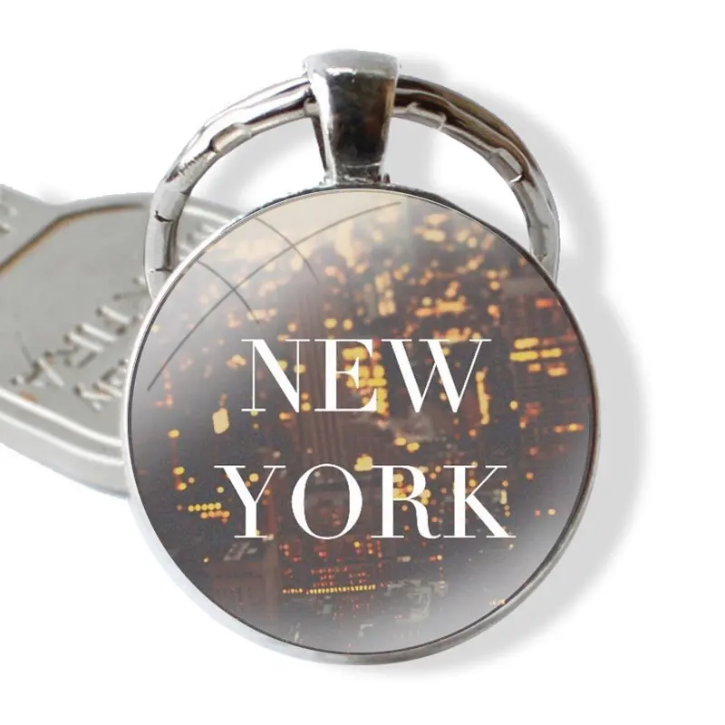 Glass Metal Pendant Key Chain Classic Men Women Key Ring Accessories Jewelry Gifts New York City Smart