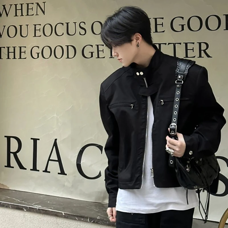 Men\'s jacket Retro Motorcycle Jacket Fashion Korean Style Spring Autumn Vintage Brown Short Jacket High Street Outerwear Coat