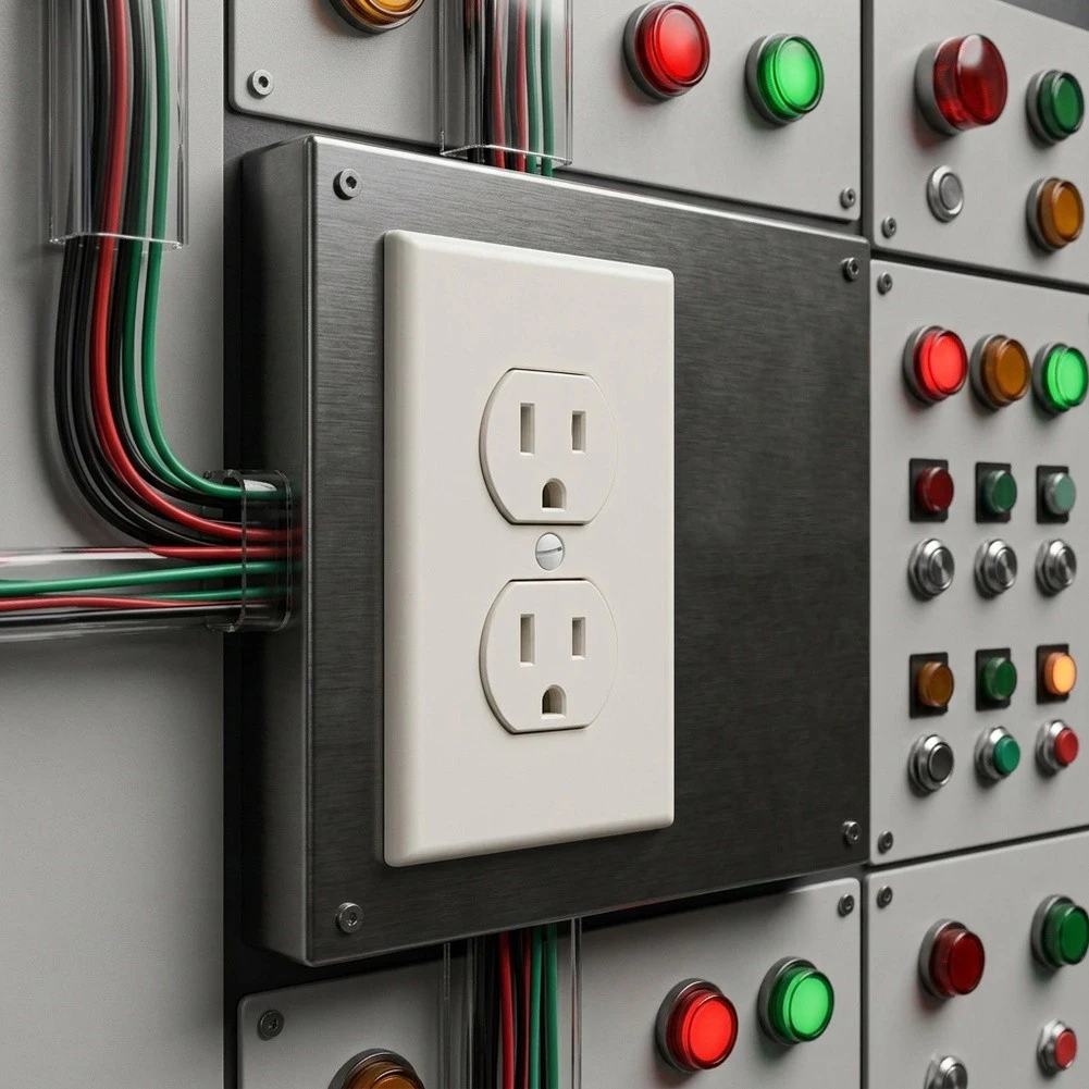 15A 125V Dual Receptacle Socket Built to US Wiring Standards and Supporting Panel Mount Installation in Dry Locations