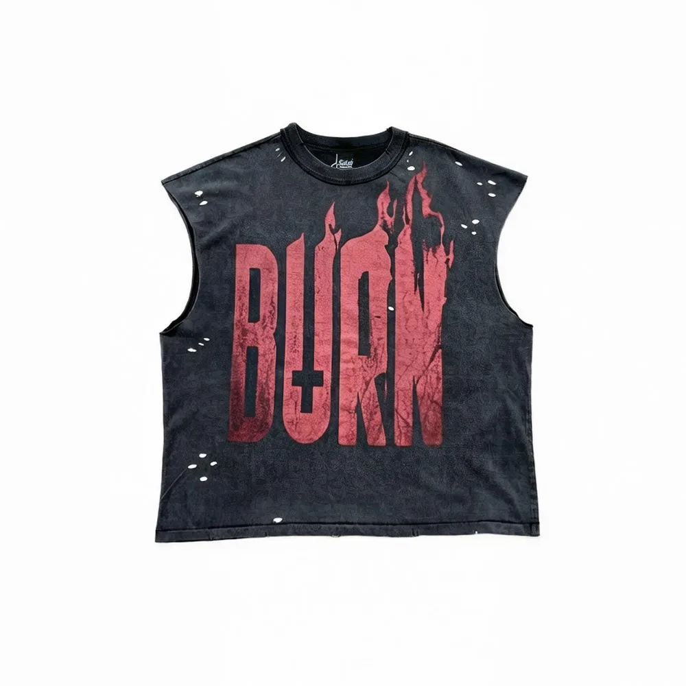 Ripped Holes Sleeve-Cut 90S Vintage Distressed T Shirts Oversized Grunge Punk T-shirt Summer Tops Tees Streetwear for Men Women