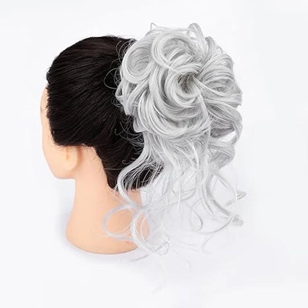 Synthetic Grey Messy Bun Hair Piece Hair Buns Tousled Updo Hair Bun Extensions Long Beard Clip Claw in Bun Hair pieces for Women