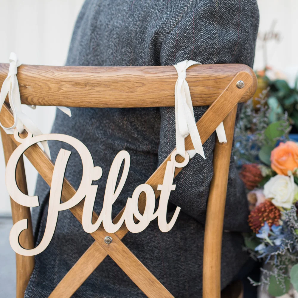 2pc Personalization Pilot & Copilot Chair Signs for Airplane or Travel Themed Wedding Custom Wedding Chair Signs with Name