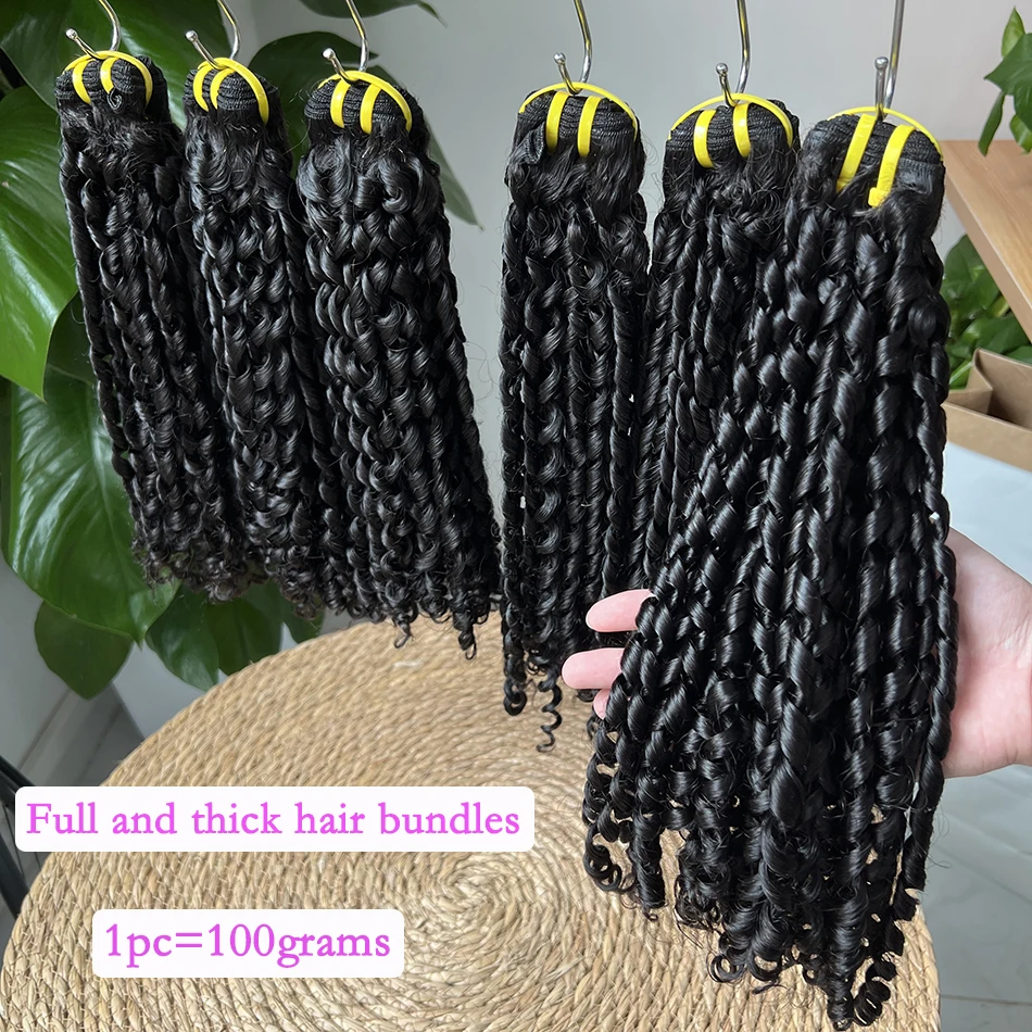 Double Drawn Pixie Curly Human Hair Bundles #1B Natural Color Bouncy Curly 100% Unprocessed Raw Human Hair Weave Extensions