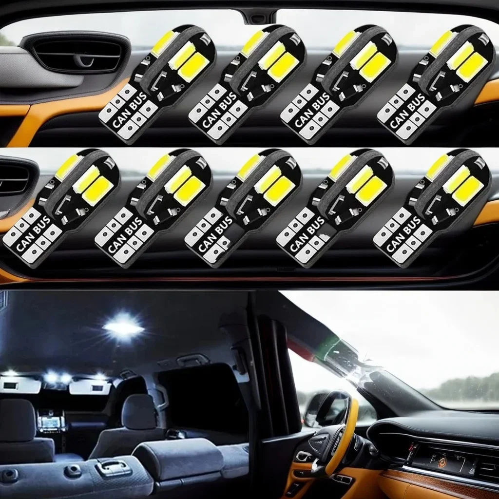 

10 шт. W5W T10 светодиодные лампы-55730 8SMD Canbus без ошибок 12 В для салона автомобиля купольная карта сигнальные огни парковки