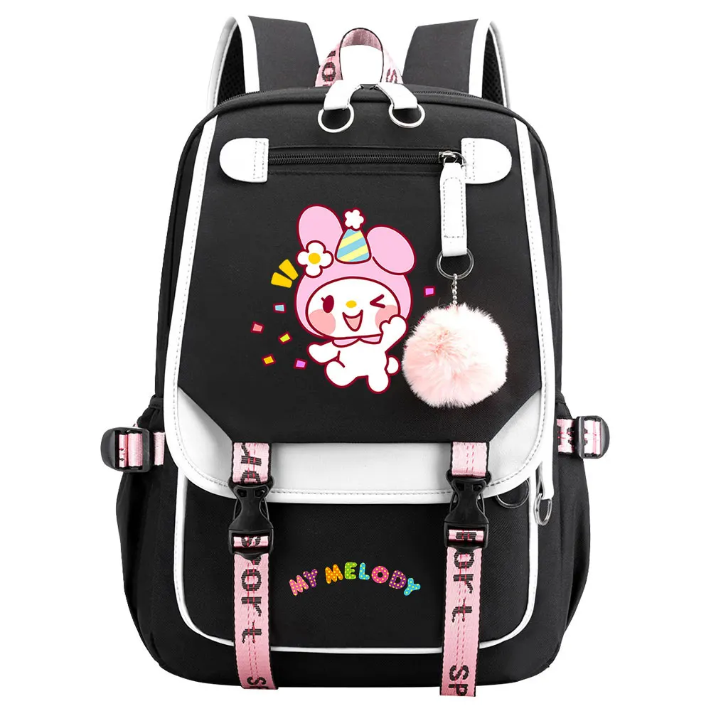 

MINISO kawaii Boys Girls Kids School Book Bags My Melody Women USB Bagpack Teenagers Canvas Laptop Student Backpack