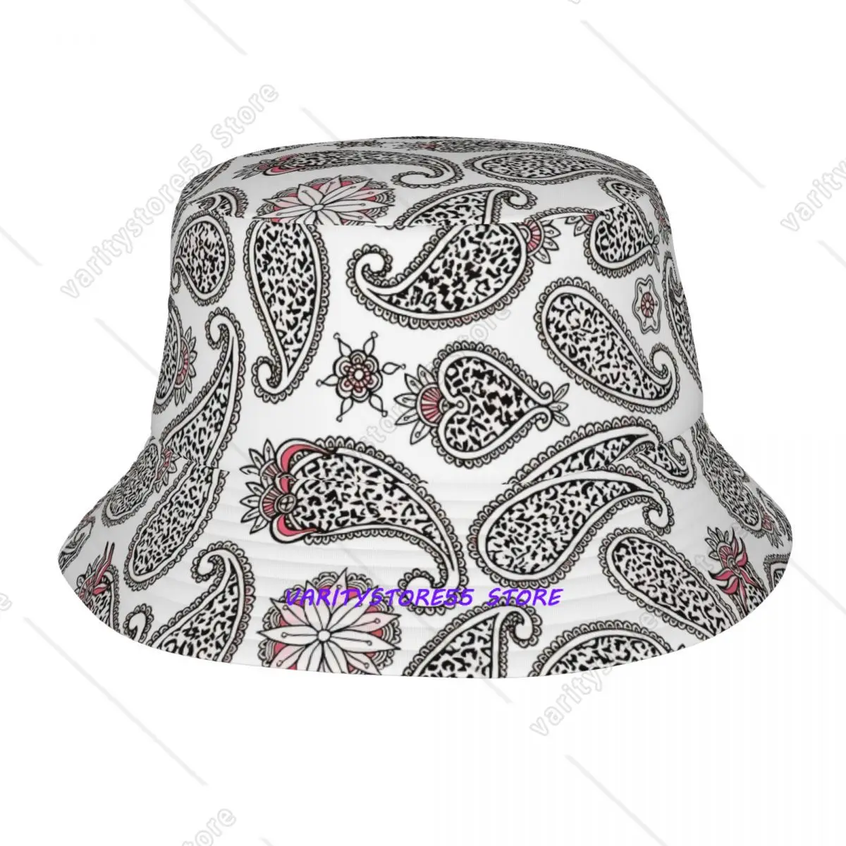 Damen Herren Bucket Hat Weiß und Rot Leoparden-Paisley-Muster Frühling Picknick Kopfbedeckung Camping Anglerhüte Bohemia Ispoti Hut