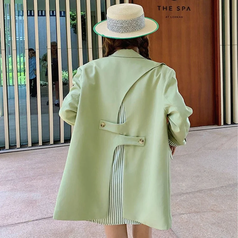 DAYIFUN Green Suit Coats Women 2024 New Temperament Back Cross Stripe Splice Design Sense Blazers Spring Autumn Suits Jackets