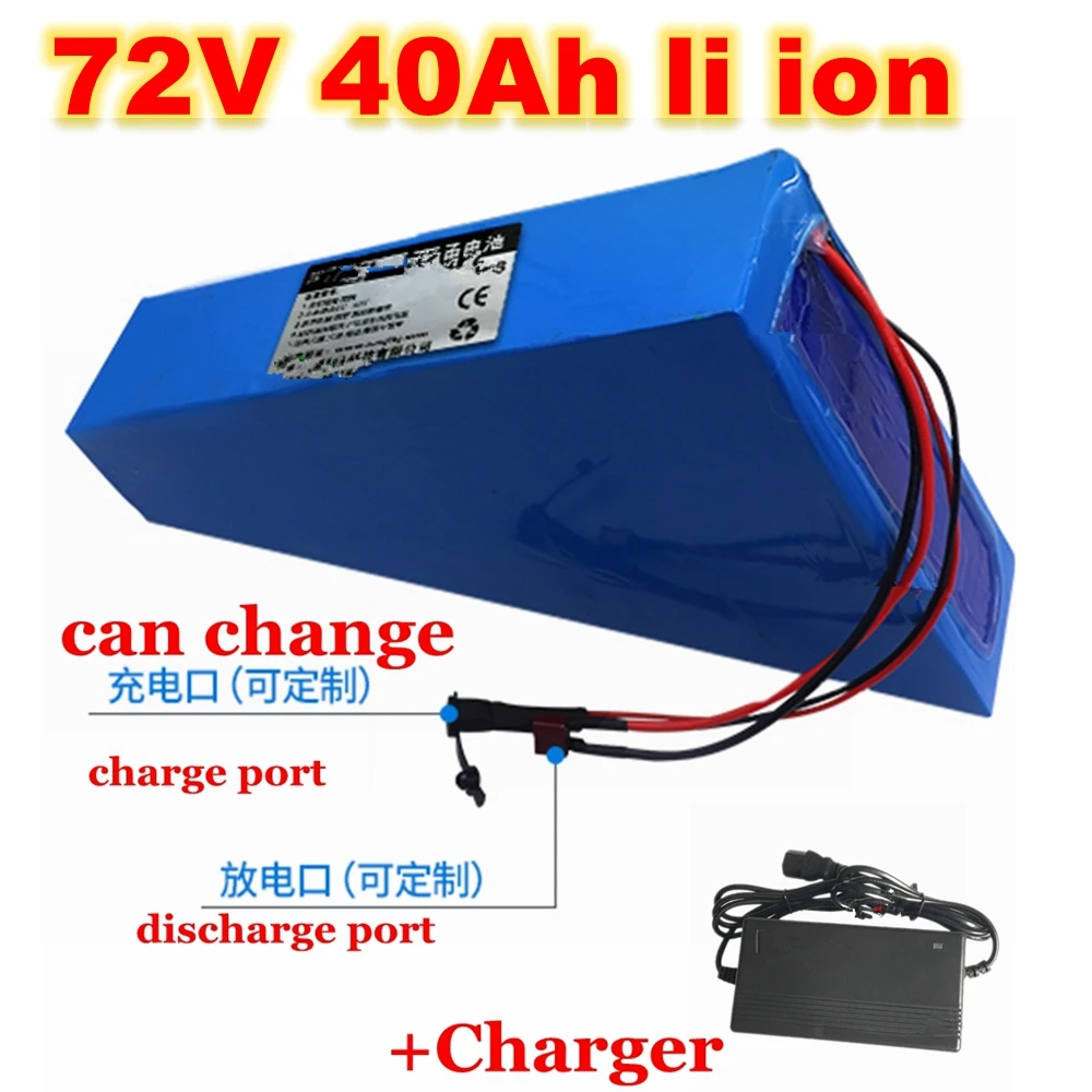 72v 40Ah lithium ion triangle battery BMS 20S li ion for 5000w 6000W Mountain Bike scooter Motorcycle + 10A charger + bag