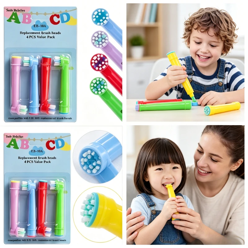 

4Pcs Kids Replacement Brush Heads for Oral B Electric Toothbrush Extra Soft Dupont Bristles Refill EB-10A EB-17A EB-50A