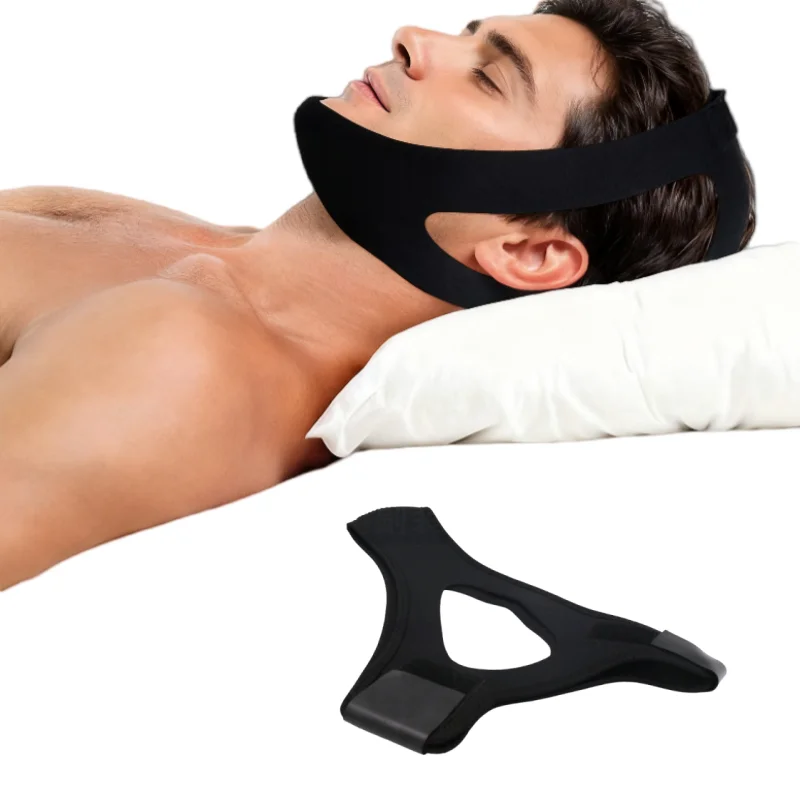 

Треугольная повязка против храпа, дышащий ремень для коррекции осанки, подставка для подбородка, повязка на голову, дышащая, удобная, с фиксированным ртом, свободный размер