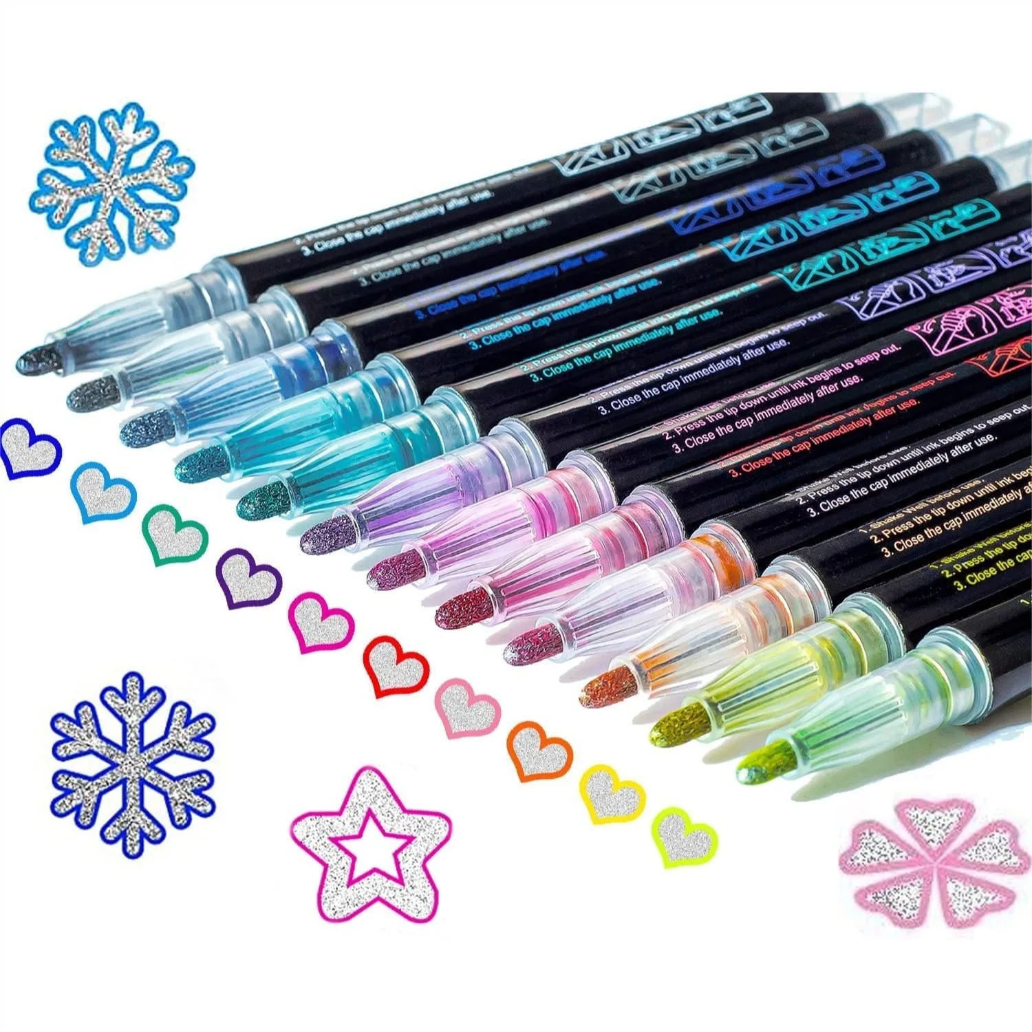 

Glitter Markers Self Outline Pens for Kids Teens, 12 Shimmer Metallic Colors for Drawing Art Supplies, Trendy Gifts for Girls