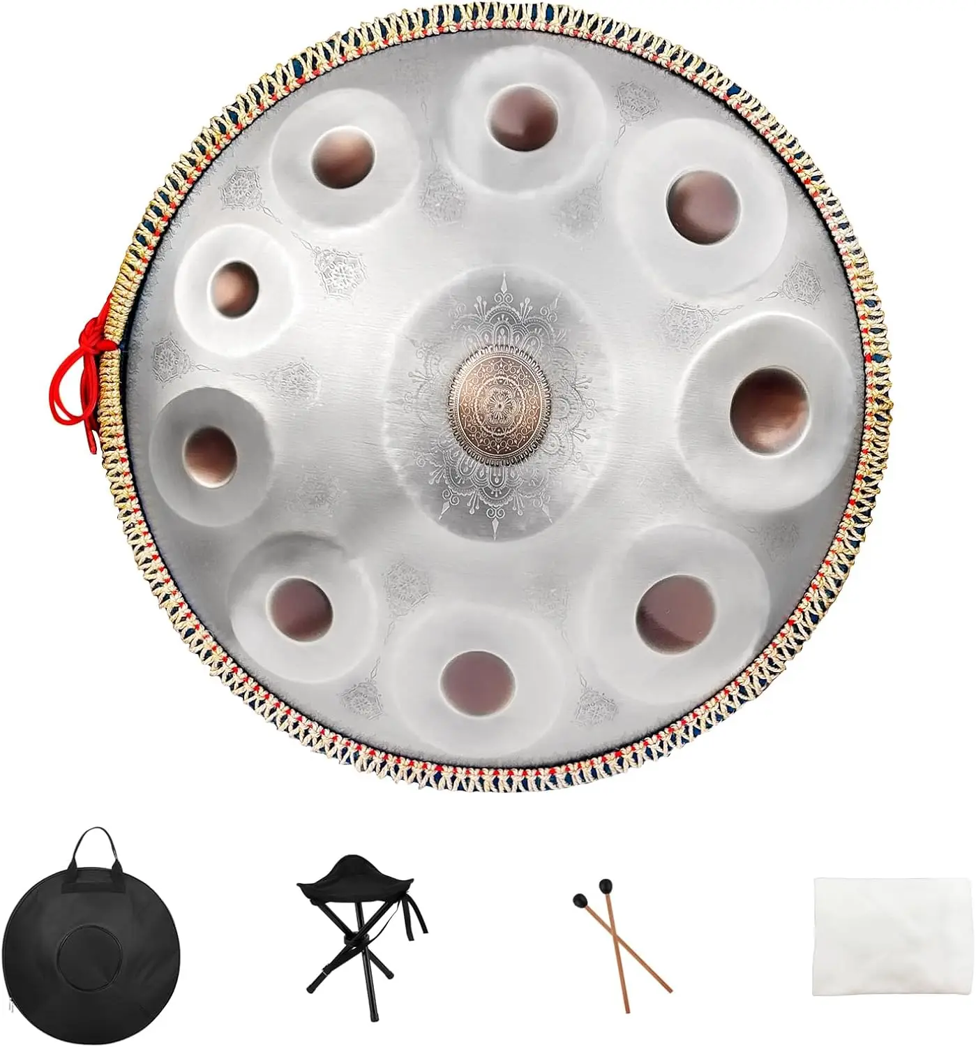 Handpan Drum,22inch 10 Sounds D Minor Silver Print 432hz Handpan,Adult's Steel Hand Pan Instrument,Sounds Clean Clear Ethereal