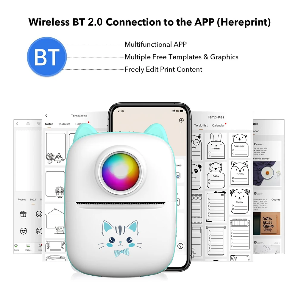 Портативный мини-термопринтер, беспроводной BT, 200 точек на дюйм, принтер для клейких этикеток без чернил с USB-кабелем, печать с неправильным вопросом