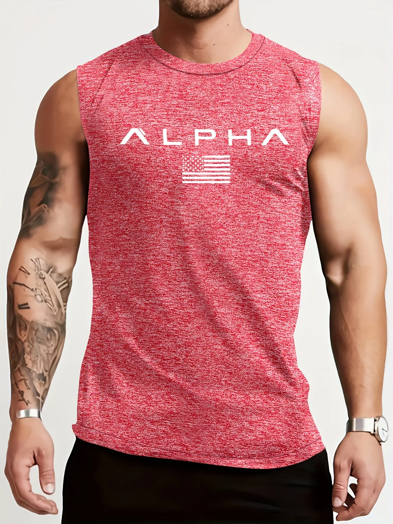 ALPHA American Flag 2025 nuevo chaleco informal con estampado de verano, chaleco de hombre de alta elasticidad, cuello redondo pequeño, perfecto para gimnasios