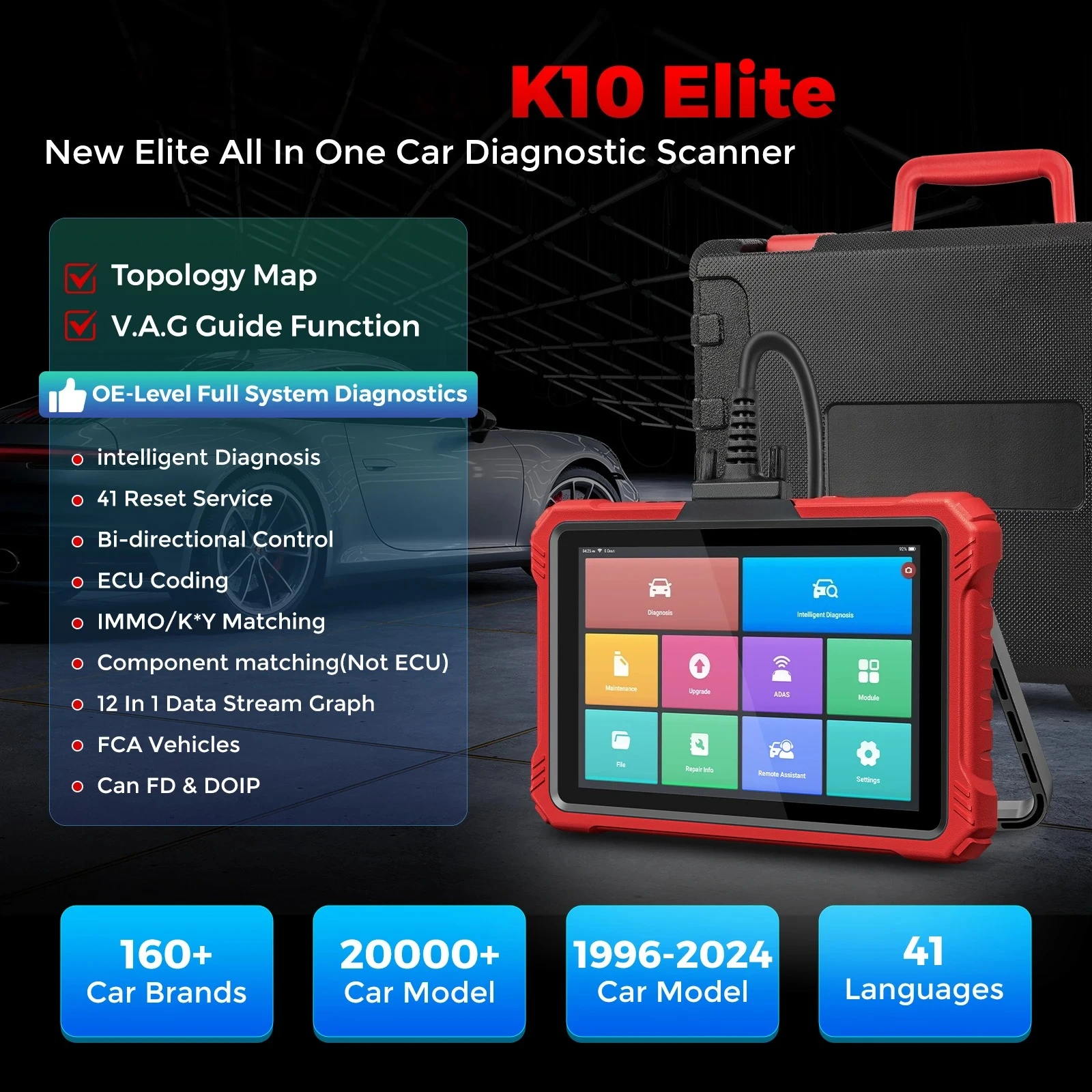 EU Warehouse Kingbolen K10 Elite Bidirectional Test OBD2 Scanner Bluetooth Full System 10