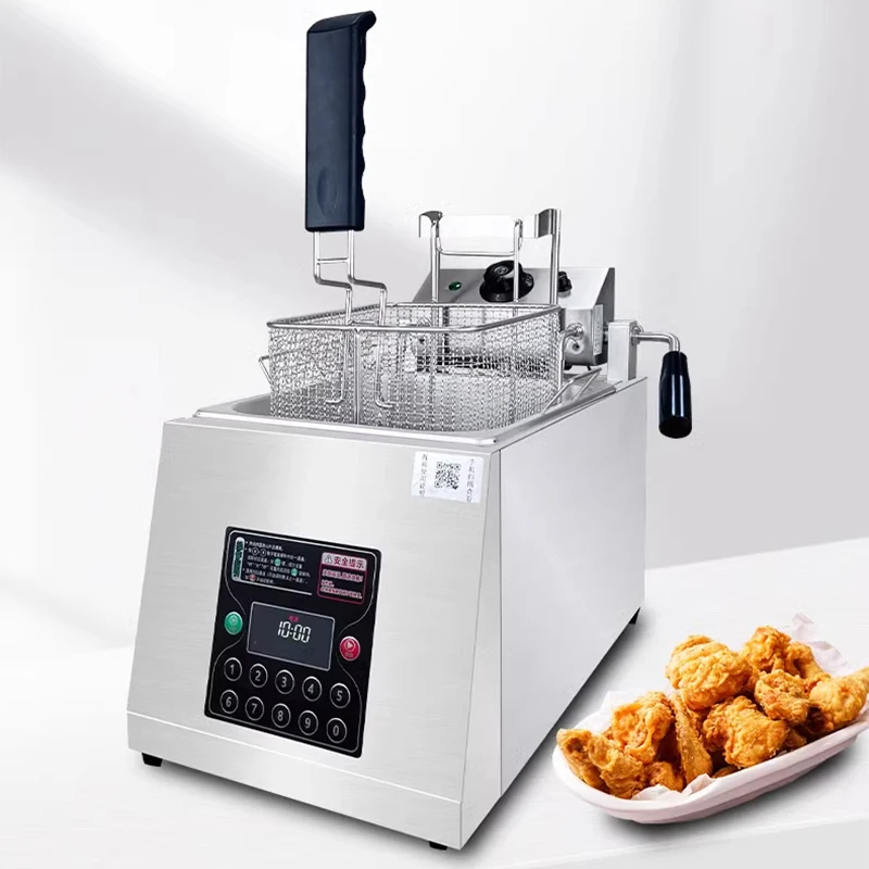 Electric fryer Commercial fully automatic lifting fryer 8L single cylinder intelligent timing fried chicken fillet French fries