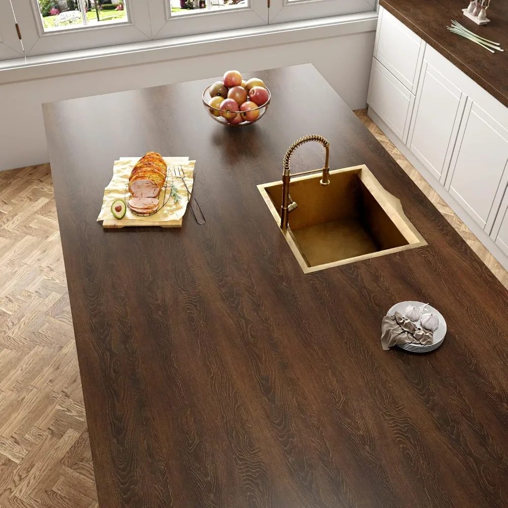 ورق اتصال كبير من الخشب البني الداكن مقاوم للماء يغطي سطح الطاولة ورق حائط ذاتي اللصق لإعادة تشكيل المنزل