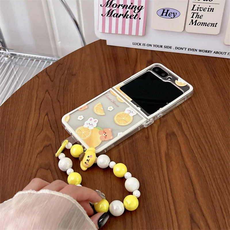 Für Samsung Galaxy Z Flip 6 5 4 3, niedliche Schleife, Armband, gerade Kante, stoßfeste Abdeckung